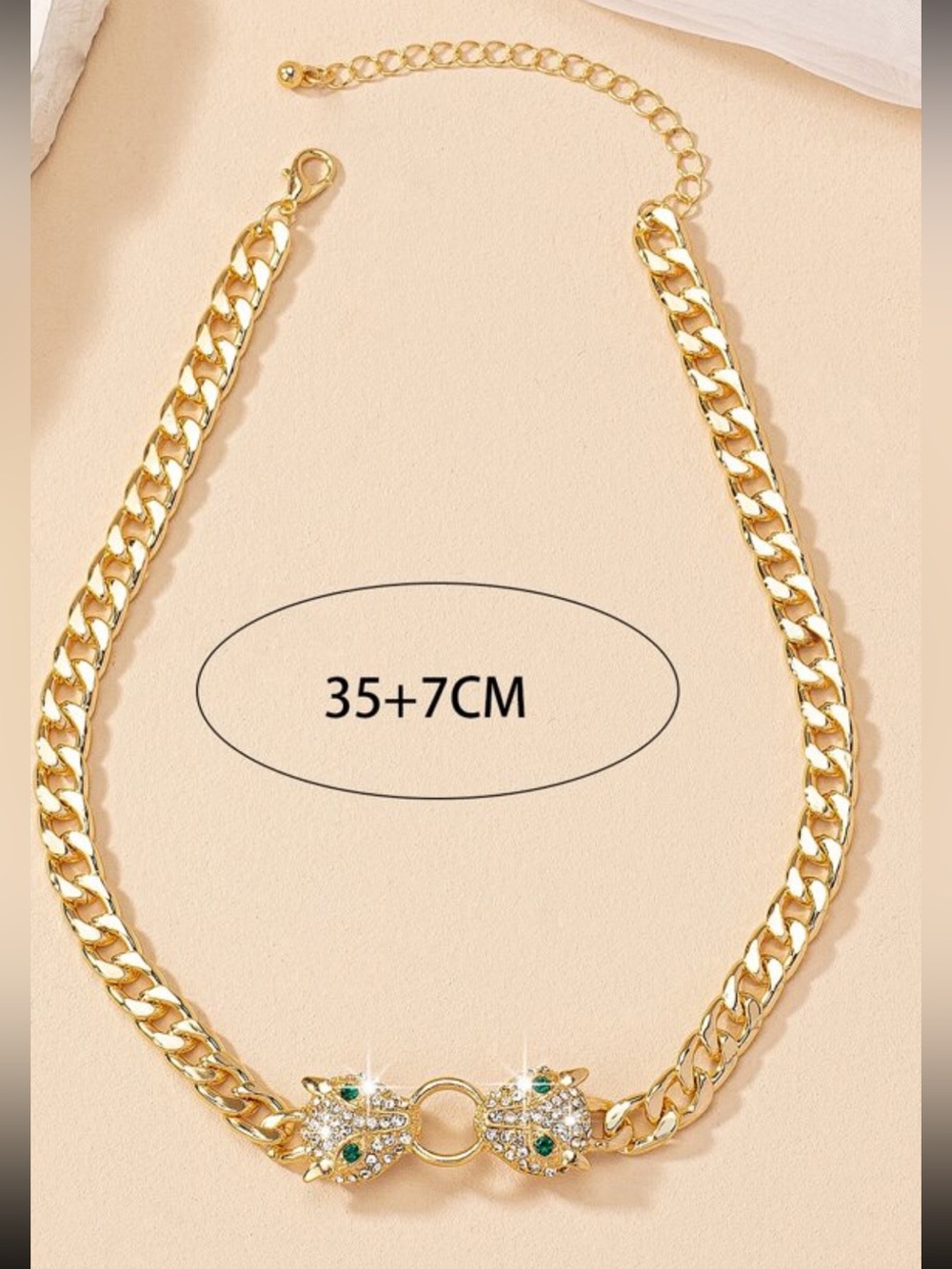 Gold Chain Choker Necklace with Pave Crystal Panther Heads adjustable nwt - Picture 4 of 4